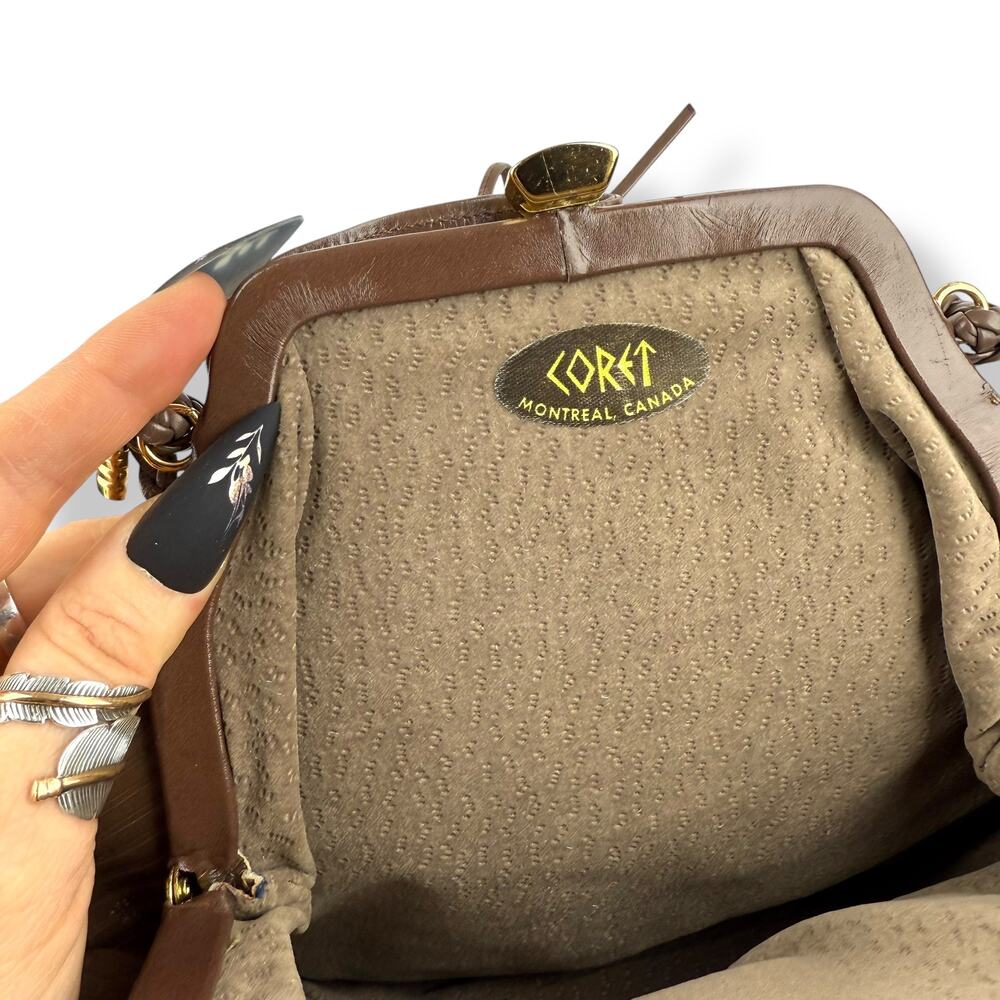 1960's kiss lock taupe striped leather mini purse by CORET MONTREAL CANADA - Picture 9 of 16